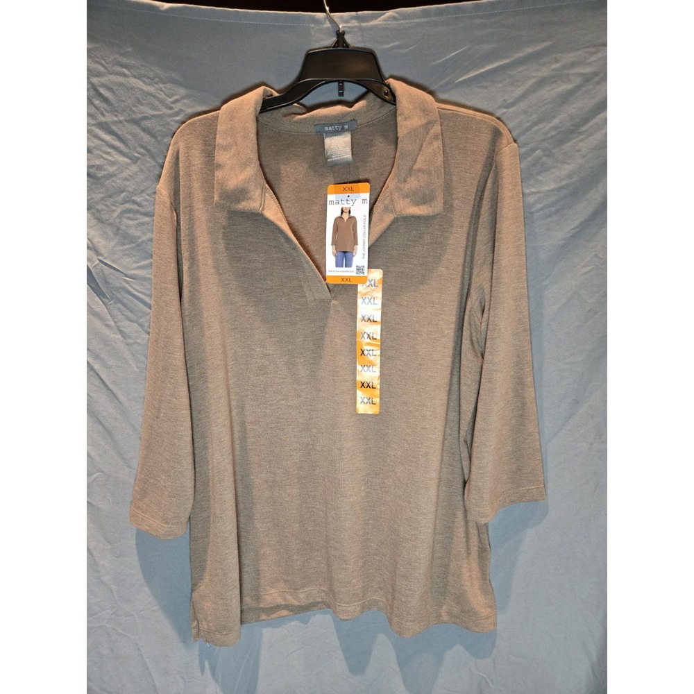 Matty M‎ Women's Johnny Collar Polo/Sweater  XXL  Beige New With Tag